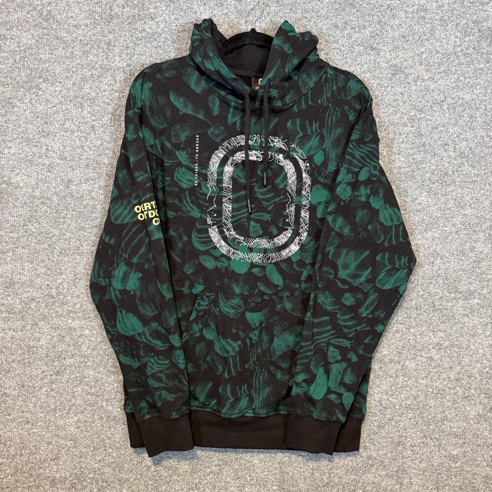 Overtime Outdoor Club Sweater Mens Medium Green All Over Print Hoodie Sweatshirt